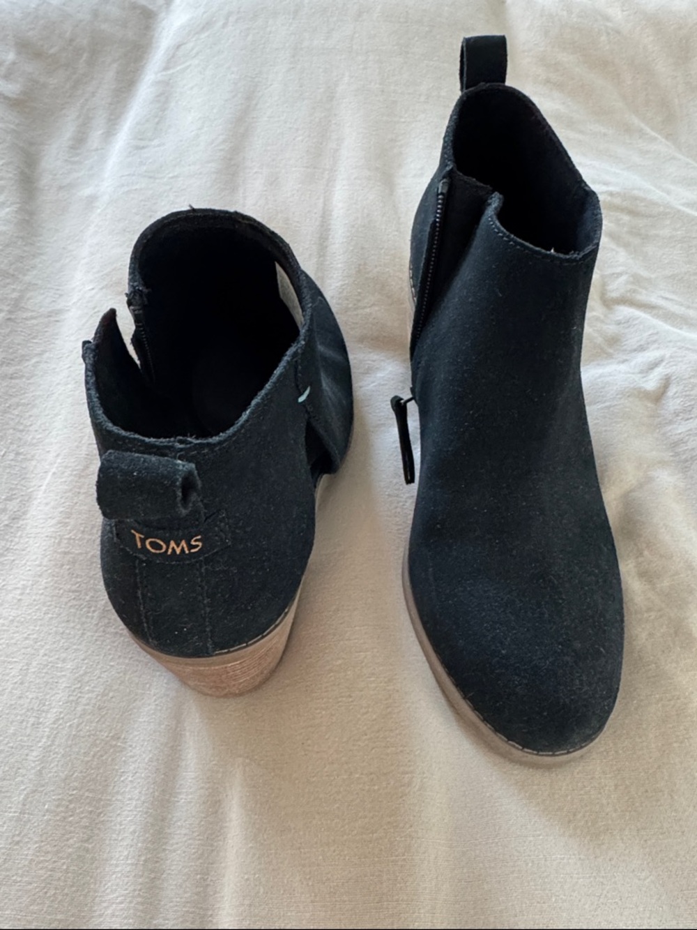 Toms Black Suede Ankle Booties with Stacked Heel